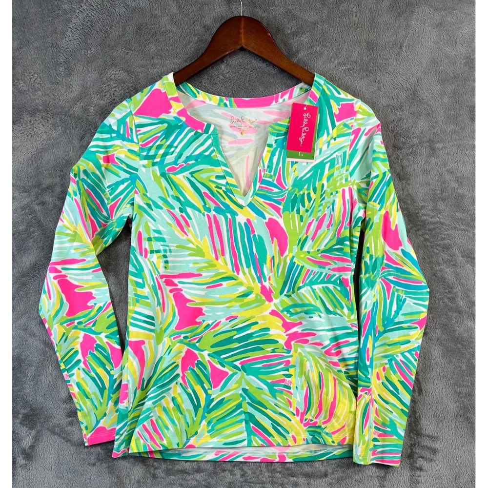 LILLY PULITZER Top Womens Small Tropical Kayleigh Pink Green Cotton Spandex NWT